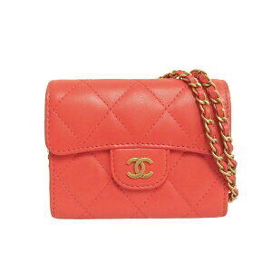 CHANEL Matelasse Chain Shoulder Bag Bag Coco Mark Shoulder Pink Orange Lambskin